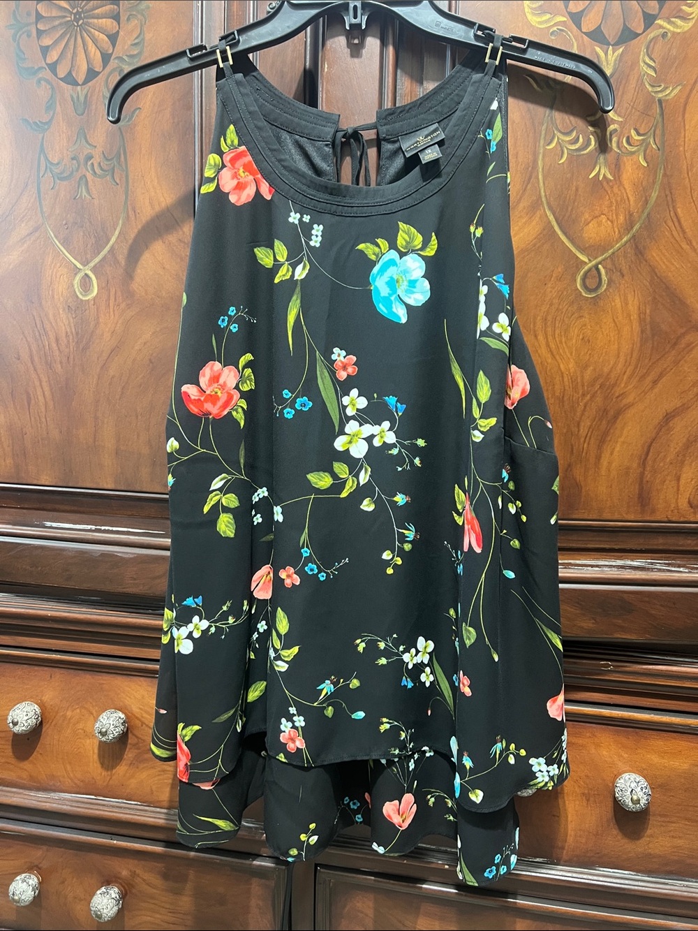 Worthington Black Floral Halter Tank with Multicolor Blooms